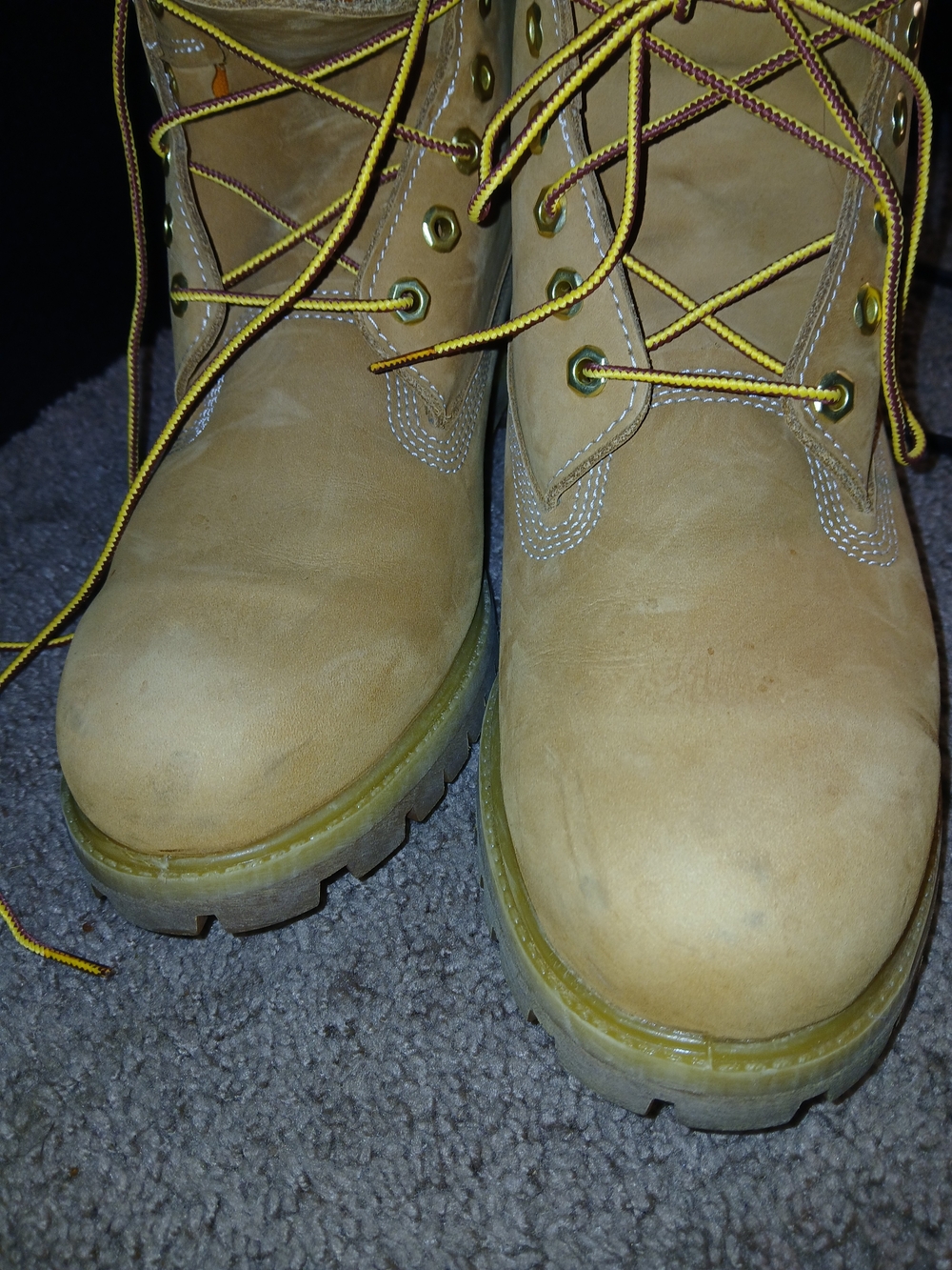 Timberland Wheat/Nubuck Tan Work Boots with Yellow Laces